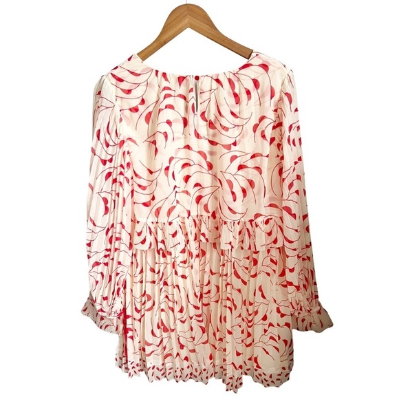 SELF-PORTRAIT Crescent Chiffon Printed Cape Lovecore Red and Cream Dress - Picture 9 of 11